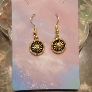 Gold Sunburst Drop Earrings - Black & Gold